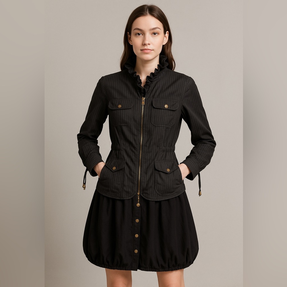 Black Victorian Style Coat with Sleek Design and Structured Shoulders